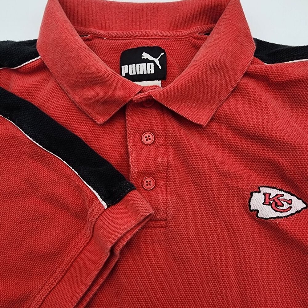 Kansas City Chiefs NFL Shirt Mens Large Red Golf Polo Puma 90s Logo Splash Heavy